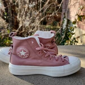 Converse Leather Dusty Pink High-Tops with White Fleece Sole